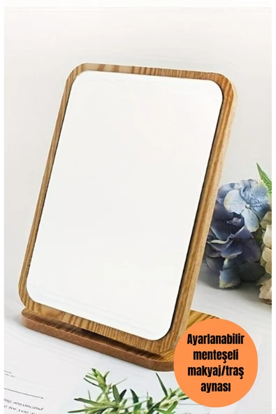 Ahşap standlı menteşeli cam makyaj aynası traş aynası komedin dresuar aynası 13x18 cm ürün görseli 1