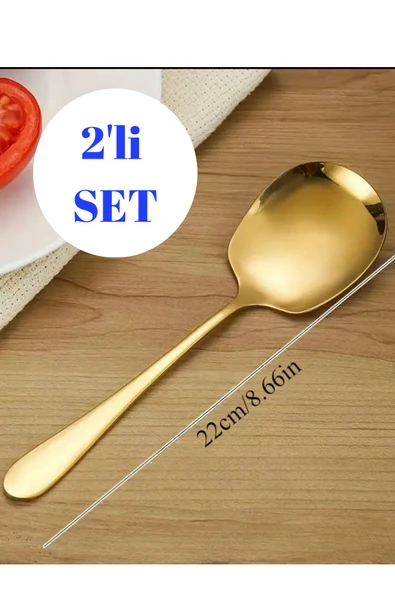 2'li Gold Renk Servis Kaşığı Seti – 22 Cm Paslanmaz Çelik Pilav Ve Sunum Kaşığı ürün görseli 1