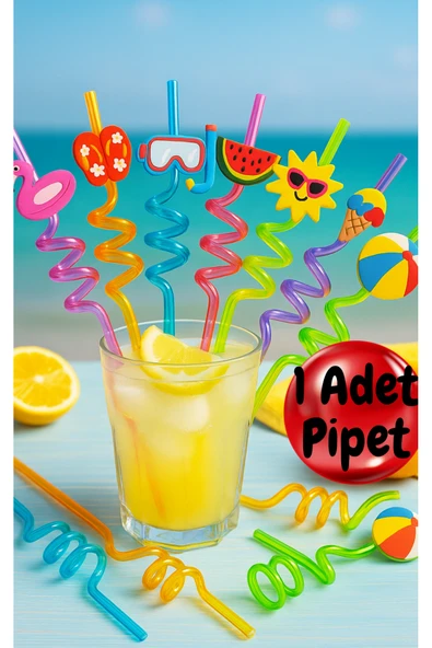 Renkli Desenli Spiral Pipet – Yaz Temalı Karakterli Sürpriz 1 Adet ürün görseli 1
