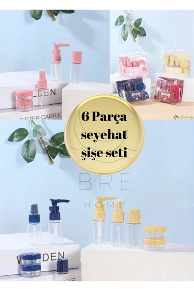 6 parça çantalı fermuarlı seyehat şişe seti krem seti boş şişe tatil seyehat çantası ürün görseli 1