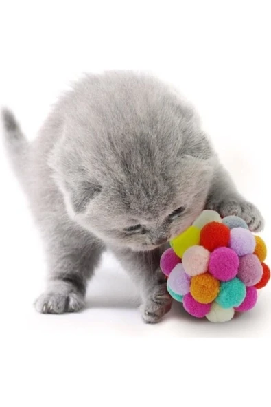 Nunbell Renkli Ponpon Top Zilli Kedi Oyuncağı 7cm ürün görseli 1