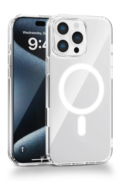 iPhone 16 Pro Uyumlu Kamera Korumalı Magsafe Wireless Şarj Özellikli Lüks Şeffaf Silikon Telefon Kılıfı ürün görseli 1