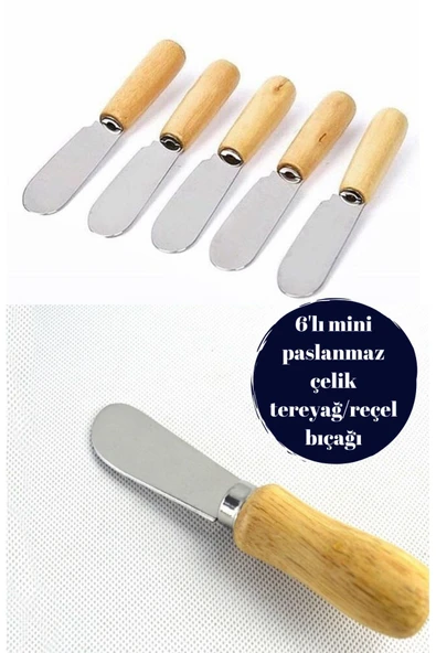 6 adet bambu saplı paslanmaz çelik tereyağ bal reçel çikolata 12 cm ürün görseli 1