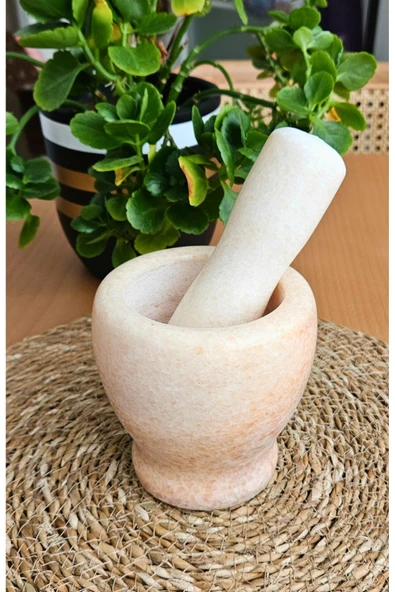 Mermer havan seti doğal ağır mermer handmade Sarımsak ezici dövücü pembe ürün görseli 1