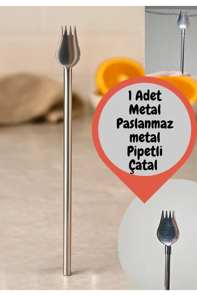 Paslanmaz Çelik Pipetli Çatal – 2’si 1 Arada Metal Çatal ve Pipet ürün görseli 1