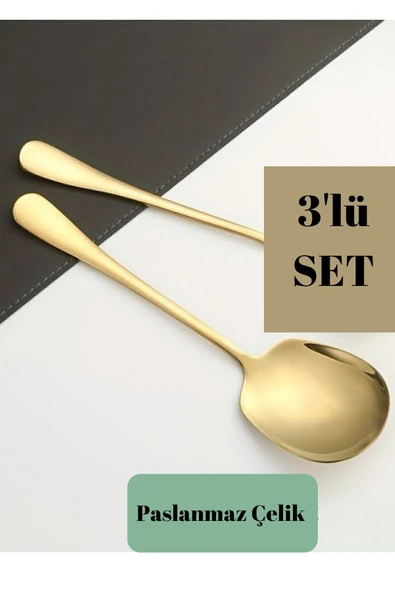 Gold Paslanmaz Çelik Servis Kaşık 3 Adet 21 Cm ürün görseli 1