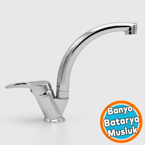 Lavabo Banyo Mutfak Musluğu Musluk Mix Kısa Batarya Krom Mermer Tezgah Üstü Çift Su Giriş Evye ürün görseli 1