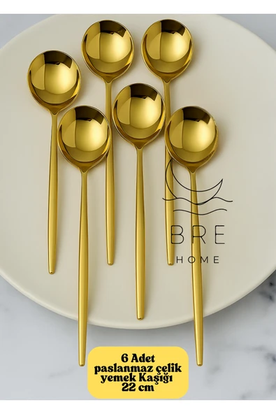 6 adet paslanmaz çelik gold renk titanyum kaplama yemek kaşığı ürün görseli 1