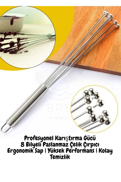 Paslanmaz Çelik Bilyeli Çırpıcı | Ergonomik Saplı Tel Mikser | Mutfak El Aleti Karıştırıcı ürün görseli 1