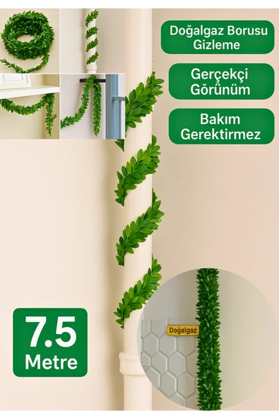 7.5 Metre Yapay Yeşil Sarmaşık – Doğalgaz Borusu Gizleme Dekoru | Duvar ve Balkon Süsü | Çok Amaçlı ürün görseli 1