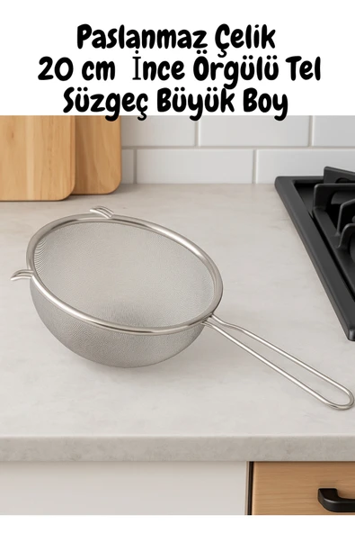 Paslanmaz Çelik Süzgeç 20 Cm – Tel Süzgeç / Un Eleği / Makarna Süzgeci ürün görseli 1