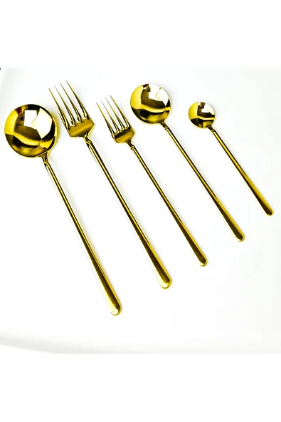 PTTAVM: Gold paslanmaz çelik 1 kişilik 5 parça çatal kaşık seti 18