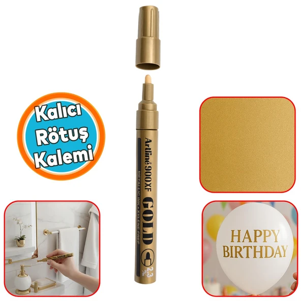 Markör Kalemi Kalıcı Rötüş Yazı Marker Metal Plastik Cam Ahşap Tüm Yüzey Metalik Yaldızlı Gold Renk ürün görseli 1
