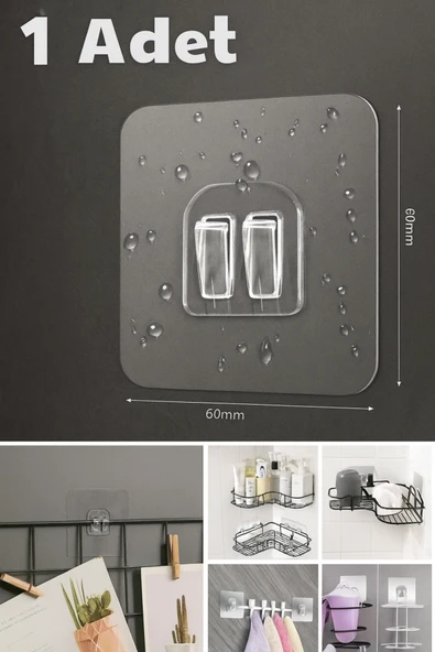 1 adet Delmeden Asma Aparatı Şeffaf Güçlü Yapışkanlı Askı Çiftli Kanca Mutfak Banyo Organizer 11 cm ürün görseli 1