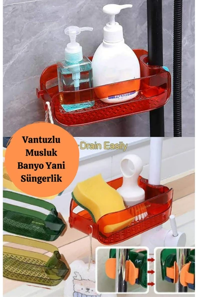 Pratik lavabo süngerliği ayarlı musluk yanı eyve bulaşık süngeri banyo tezgah bezi organizer 11514 ürün görseli 1