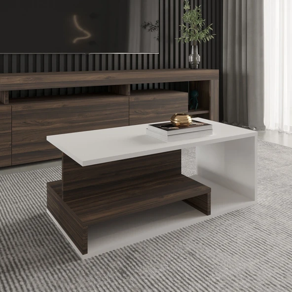 Vera Mini Orta Sehpa – Modern Tasarım, Fonksiyonel Raflı Yapı  Beyaz/Ceviz ürün görseli 1