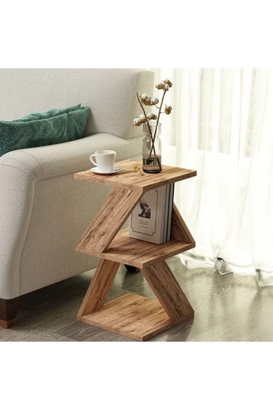 Albeni Z Tasarım 3 Katlı Minimalist Yan Sehpa – 7 Renk Seçeneği – Modern Sehpa  Kahverengi ürün görseli 1