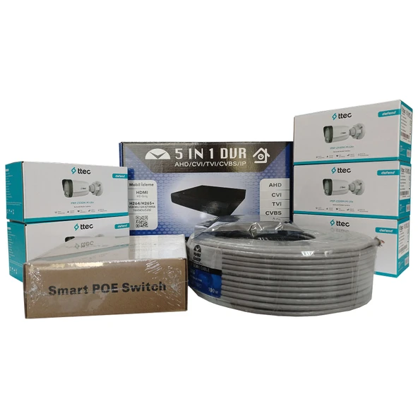 TTec 5'Lİ İP Güvenlik Kamerası Seti, Mikrofonlu, Uzaktan İzleme, Gece Görüş ürün görseli 1