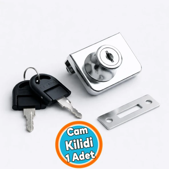 Cam Kilidi ÇİFTLİ Kare ( KROM ) Çift Anahtarlı Camlı Kapaklar İçin Çekmece Kilit ürün görseli 1
