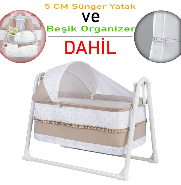 Chubby Baby Lüks Sallanır Tenteli Portatif Sepet Beşik + Organizer - 5 CM Sünger Yatak ürün görseli 1