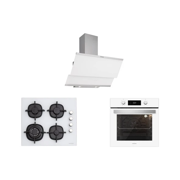Silverline BO6504W01 - CS5429W01 - 3420 Classy 60 Beyaz Cam Ankastre Set ürün görseli 1