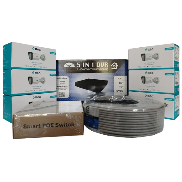 TTec 6'lı İP Güvenlik Kamerası Seti, Mikrofonlu, Uzaktan İzleme, Gece Görüş ürün görseli 1