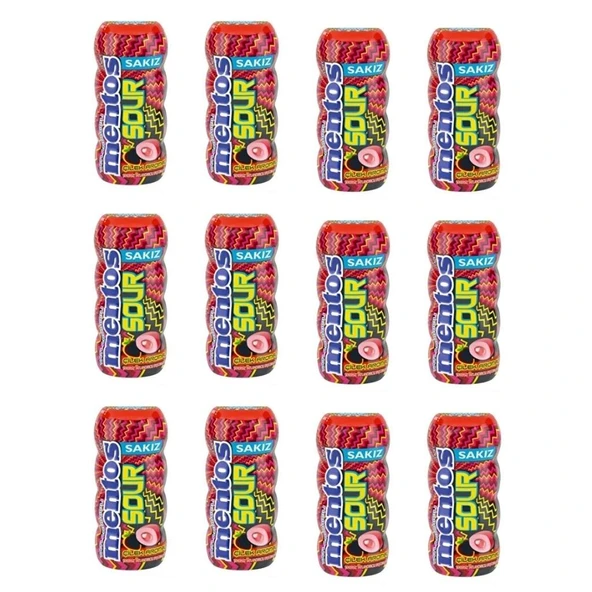 Mentos Sour Çilek Aromalı Şekersiz Tatlandırıcılı Ekşi Draje Sakız 30 g X 12 Adet ürün görseli 1
