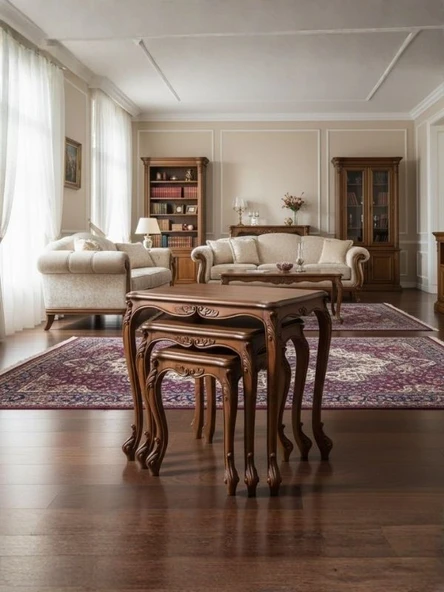Majestic Fransız Still 3'lü Ahşap Zigon Sehpa ürün görseli 1