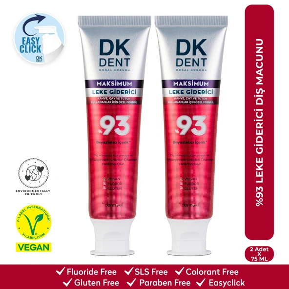 DKDENT %93 Maximum Leke Giderici Diş Macunu 75 ml x 2 Adet ürün görseli 1