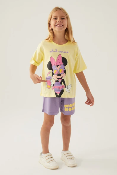 Minnie Mouse 4888 Pamuklu Kısa Kollu Kız Çocuk Şort Takım ürün görseli 1