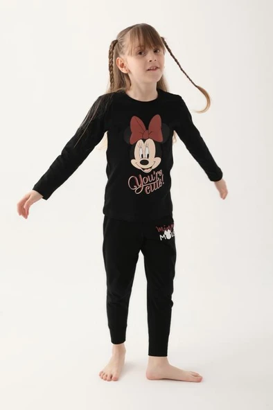MİCKEY MOUSE KIZ GARSON UZUN KOLLU PİJAMA TAKIMI ürün görseli 1
