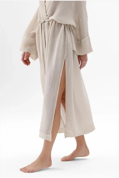 İki Kız Crinkle Bambu Vizon Kimono - Resim 5