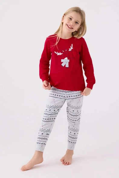 Arnetta 3052 Pamuklu Anne Kız Uzun Kollu Garson Kız Çocuk Pijama Takımı ürün görseli 1