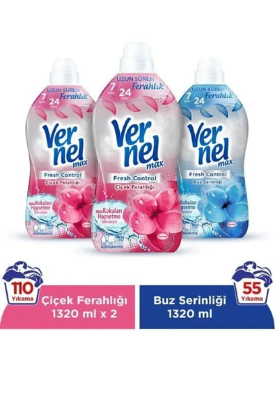 Vernel Max Konsantre Çamaşır Yumuşatıcısı 3x Set 1320ml (165 YIKAMA) 2 Çiçek Ferahlığı 1 Buz Serinliği ürün görseli 1