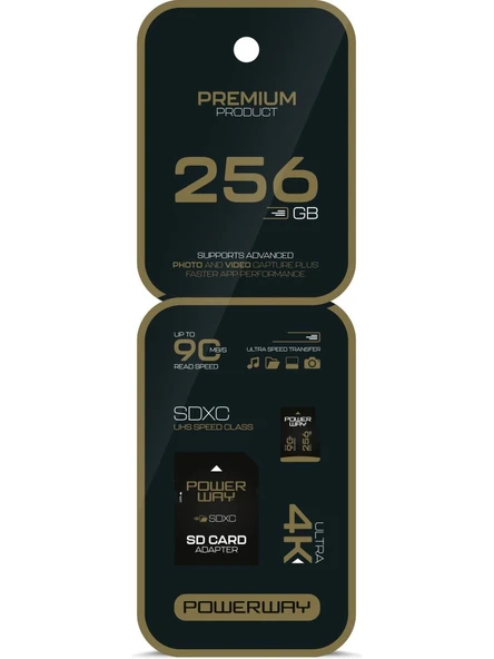 Powerway Premium 256 GB Sdxc Uhs Class 4K Ultra Hızlı Hafıza Kartı + Adaptör ürün görseli 1