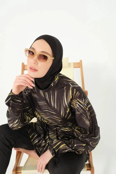 Yaprak Desenli Oversize Tesettür Mayo ürün görseli 1
