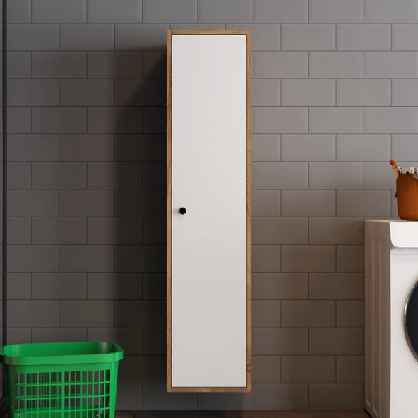 MİLA BANYO KİLERİ ÇOK AMAÇLI DOLAP BANYO DOLABI DUVARA MONTE CEVİZ & BEYAZ ürün görseli 1