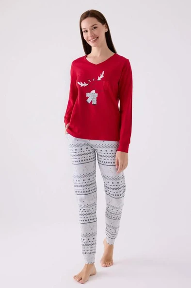 Arnetta 3052 Pamuklu Anne Kız Uzun Kollu Kadın Pijama Takımı ürün görseli 1