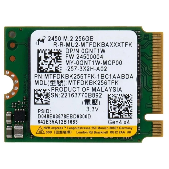 Micron MTFDKBK256TFK-1BC1AABDA 256GB M.2 22x30 GEN4 SSD ürün görseli 1