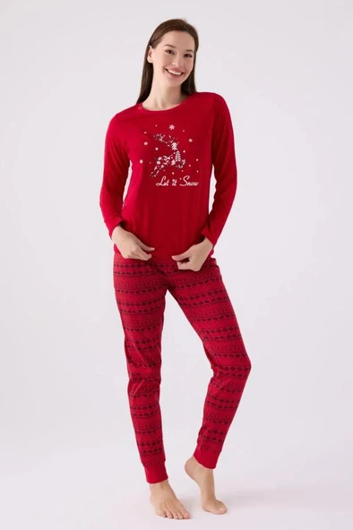 Arnetta 3106 Pamuklu Anne Kız Uzun Kollu Kadın Pijama Takımı ürün görseli 1