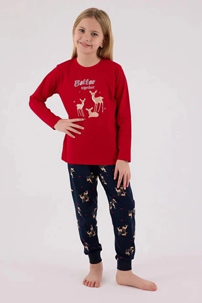 Arnetta Kız Çocuk  Kırmızı Pijama Takımı 3450-G ürün görseli 1