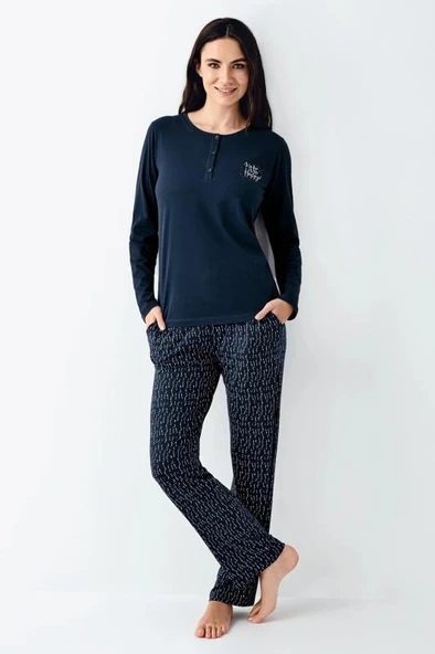 Arnetta Kadın Büyük Beden  Lacivert Pijama Takımı 3429-X ürün görseli 1
