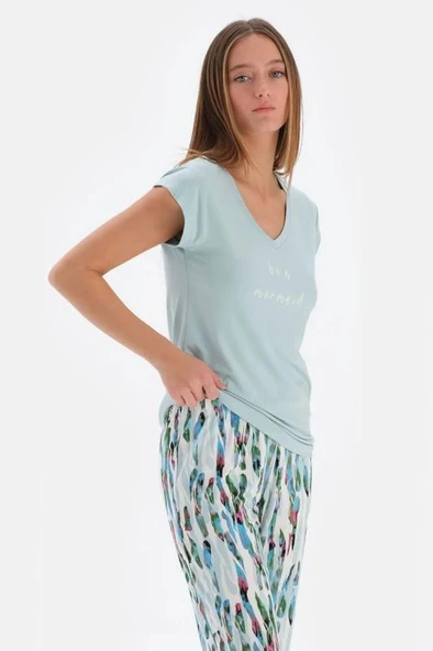 Eros 33580 Pamuklu Kısa Kollu V Yaka Kadın Pijama Takım ürün görseli 1