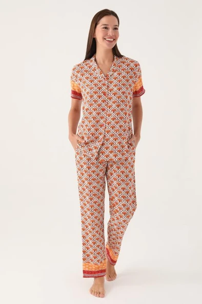 Pierre Cardin 8823 Dokuma Kısa Kollu Önden Düğmeli Kadın Pijama Takımı ürün görseli 1