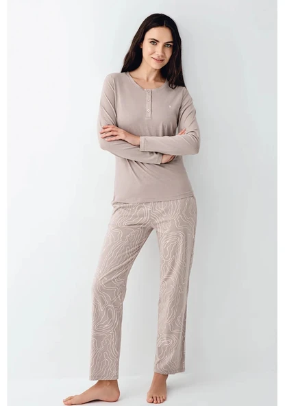 Pierre Cardin 9097 Modal Uzun Kol Kadın Pijama Takımı V1 Vizon ürün görseli 1