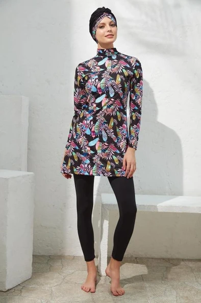 Pierre Cardin 221908 Uzunkol Desenli Tam Tesettür Mayo ürün görseli 1
