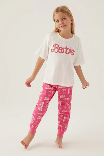 Barbie 1704 Pamuklu Anne Kız Kısa Kollu Kız Çocuk Pijama Takımı ürün görseli 1