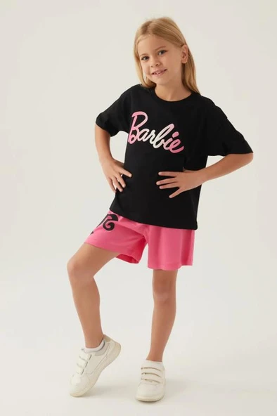 Barbie 1703 Pamuklu Kısa Kollu Kız Garson Şort Takım ürün görseli 1