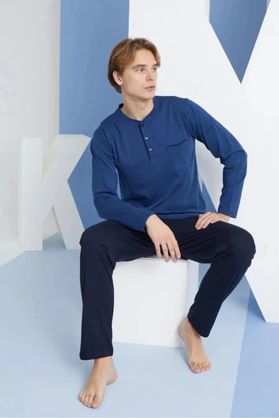 Kly 9250 Pamuklu Uzun Kollu Patlı Erkek Pijama Takımı ürün görseli 1