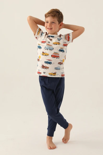 Roly Poly 3358 Pamuklu Desenli Erkek Garson Kısa Kol Pijama Takımı ürün görseli 1